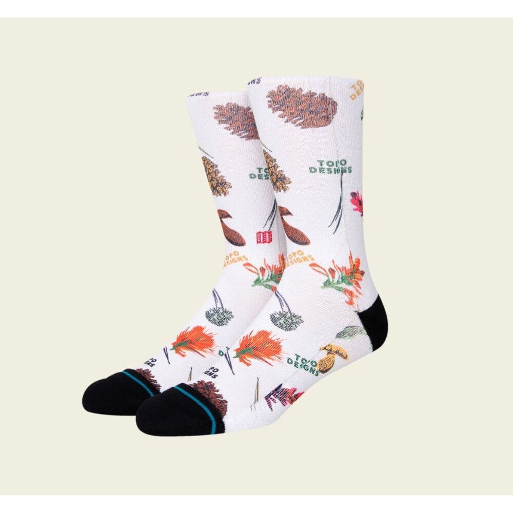 Stance X Topo Designs crew socks size medium poly blend white mid cushion new